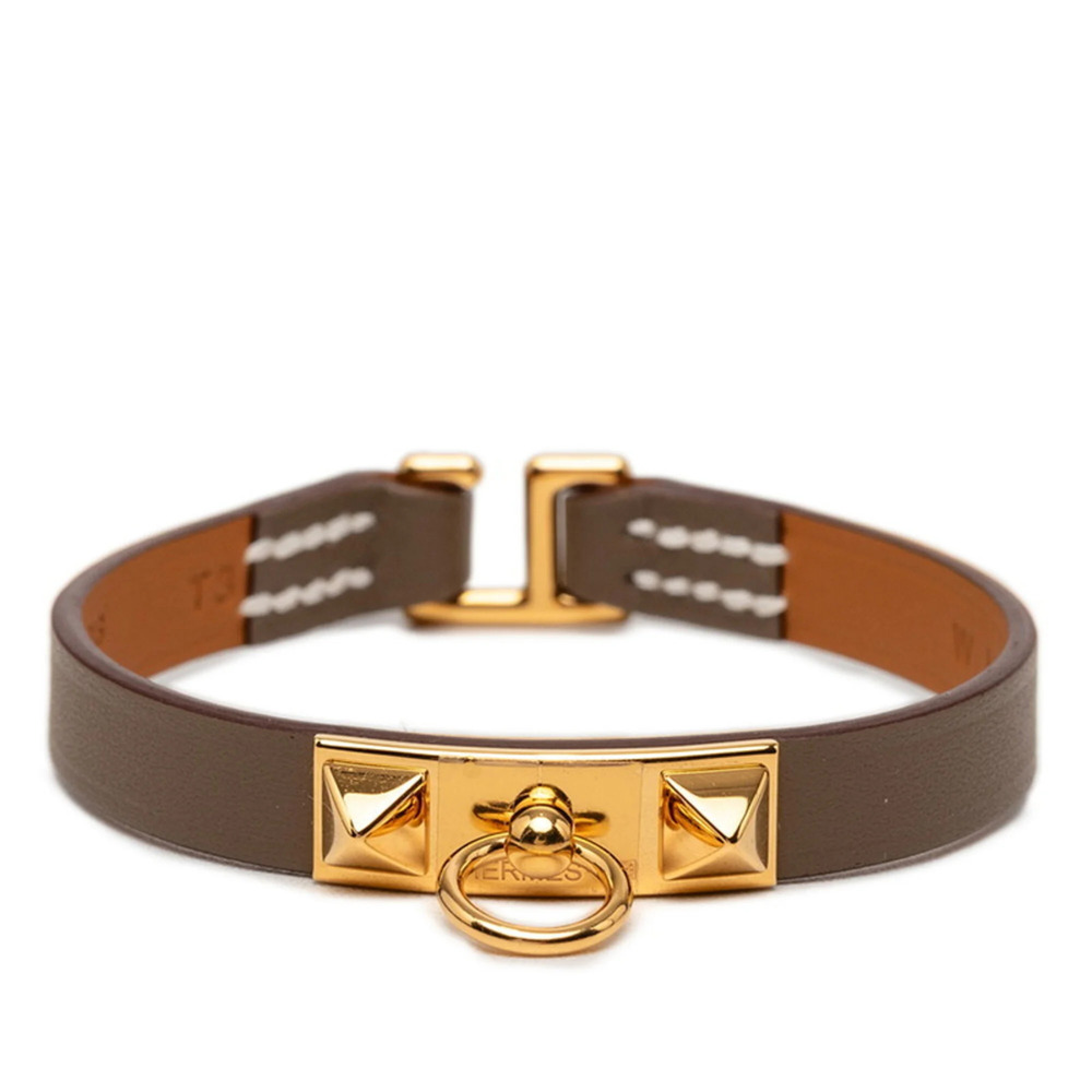 HERMES Gray Leather Charm Bracelet